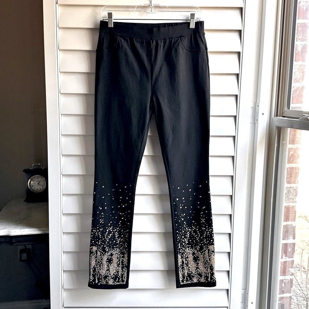 🔴2 for 60🔴Simon Chang pants black with crystals scattered on the lower front S.